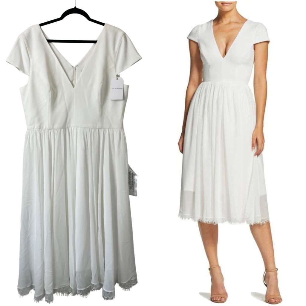 Nwt Dress The Population Corey Midi Dress Size 16 Xxl White Fit Flare Cocktail